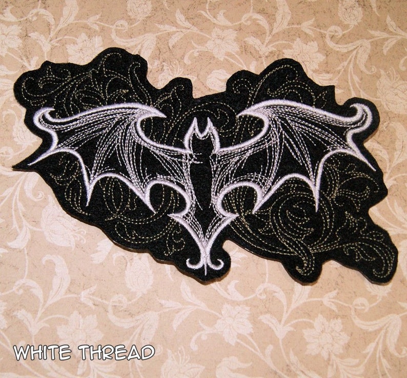 Gothic Damask Bat Iron On Embroidery Patch MTCoffinz Choose Color White Thread