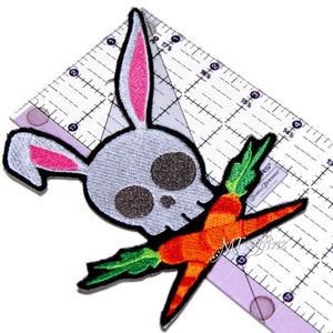 Skull and Crossbones Easter Bunny Carrots Iron On Embroidery Patch MTCoffinz Choose Size image 2
