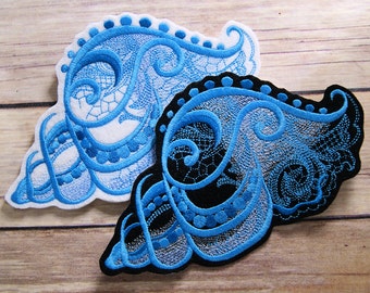 Blue Seashell Aquarius Iron On Embroidery Patch MTCoffinz - Choose Size / Color