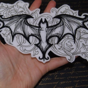 Gothic Damask Bat Iron On Embroidery Patch MTCoffinz Choose Color image 3