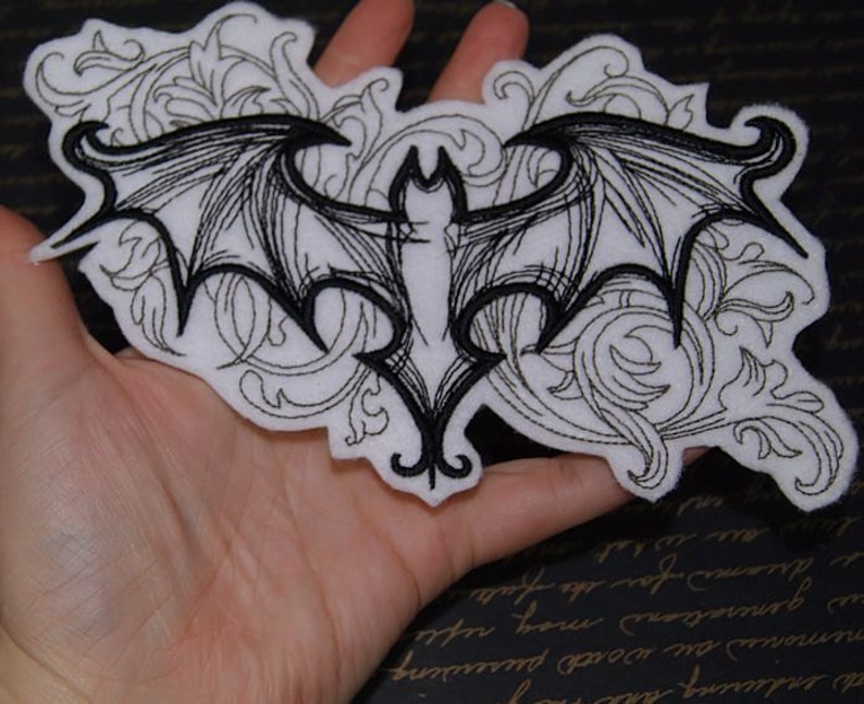 Gothic Damask Bat Iron On Embroidery Patch MTCoffinz Choose Color image 3