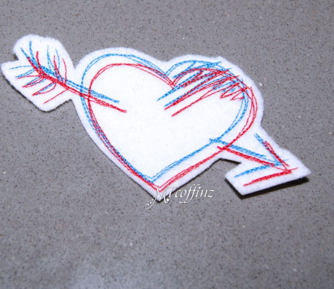 3D Blue Red Cupid Heart Arrow Iron on Embroidery Patch