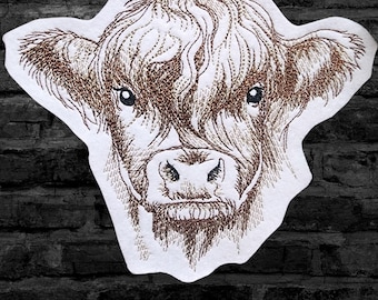 Highland Cow Patch cute Cow Patch Cute Fluffy Cow Embroidered Patch Embroidery Highland Cow Iron On Choose Size