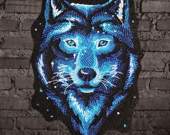 Blue Wolf Iron On Embroidery Patch - Choose Size