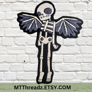 Gothic Skeleton Angel Patch Skeleton Wings  Iron On Embroidery Patch MTCoffinz - Choose Size