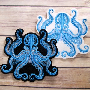 Blue Octopus Aquarius Iron On Embroidery Patch MTCoffinz - Choose Size / Color