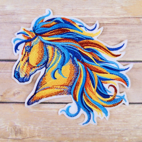 Rainbow Watercolor Wild Horse Iron On Embroidery Patch MTCoffinz - Choose Size