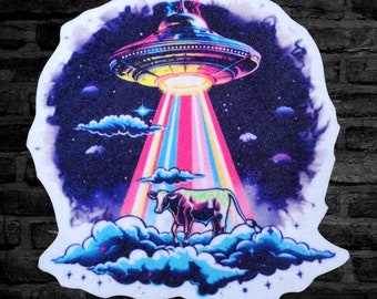 Neon UFO Patch Alien Abduction Iron On Patch Neon UFO Alien Patch Flying Saucer Patch T-shirt Sublimation UFO Wall Art - Choose Size