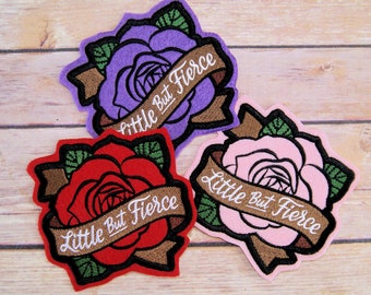 Little But Fierce - Colored Rose Iron On Embroidery Patch MTCoffinz - - Choose Color / Size