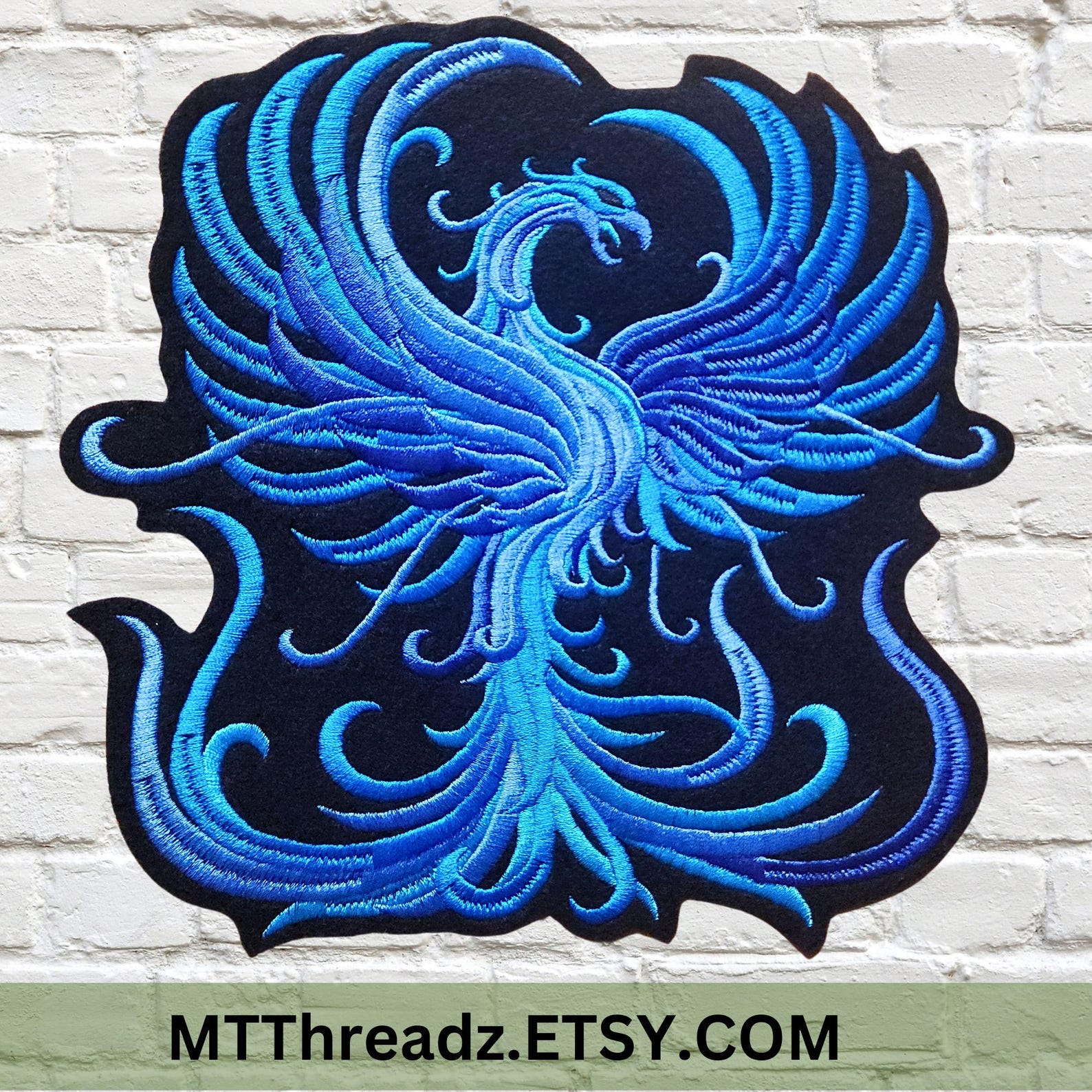 Blue Phoenix Patch Blue Ice Phoenix Iron on Blue Flames Embroidery ...