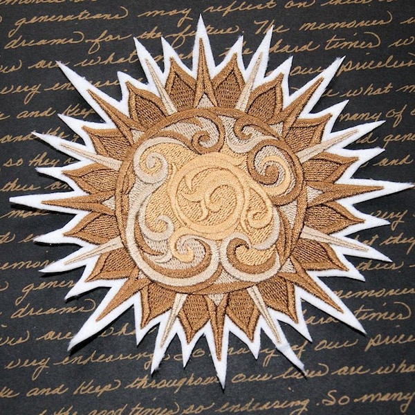 Brown Tan Orange Sun Baroque Swirls Iron On Embroidery Patch MTCoffinz - Choose Size / Color