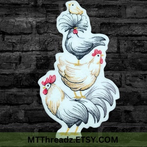 Chicken Patch, Chicken Stack Iron On Patch Homestead Farm life Patch Backyard Flock Iron On Embroidery Patch - Choose Color / Size