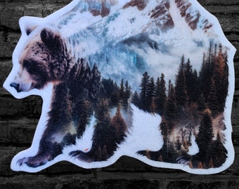 Rocky Mountain Bear Patch Grizzly Bear Patch Brown Bear Iron on Patch Choose Aurora Borealis Bear Patch Mountain Forest Scene | Choose Size