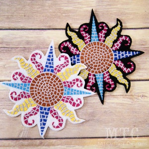 Mosaic Tiles Summer Sun Iron On Embroidery Patch MTCoffinz - Choose Size / Color