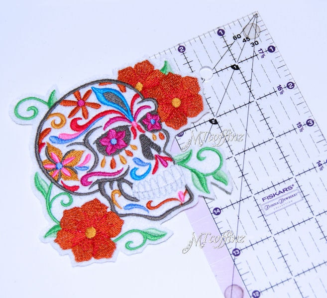 Sugar Skull Dia De Los Muertos Day of the Dead With Flowers Biker Patch ...