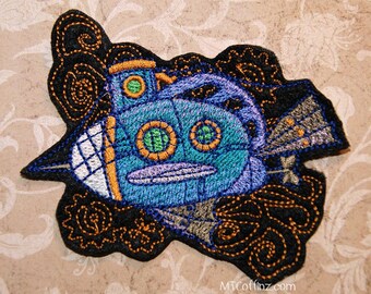 SteamPunk Aquatic Mechanical Submarine Gears Iron On Embroidery Patch MTCoffinz - Choose Size