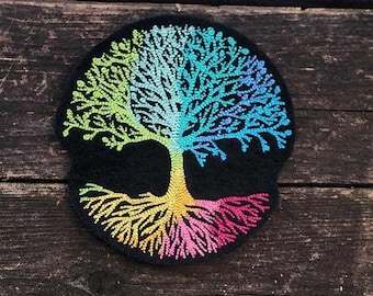 Sample SALE Rainbow Tree of Life Earth Day Green Iron On Patch Embroidered Tree Patch - Ready to Ship LAST ONE