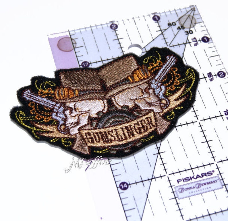Gunslinger dueling pistols skulls iron on jessecmault patch  etsy