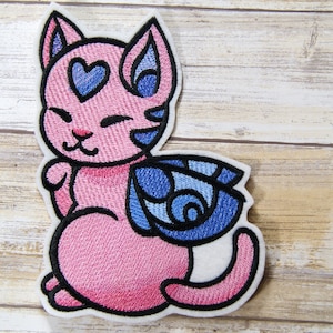 Pink Blue Baby Winged Kitten - Charmed Creature - Iron On Embroidery Patch MTCoffinz - Choose Size
