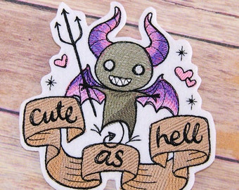 Cute as Hell - Pink Purple Winged Demon Iron On Embroidery Patch MTCoffinz - Choose Size