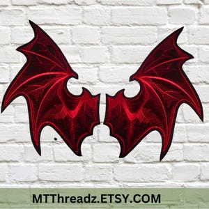 Red Demon Devil Wings Patch Mirror Wings Back Patch Iron On Embroidery Patch MTCoffinz - Pair - Choose size