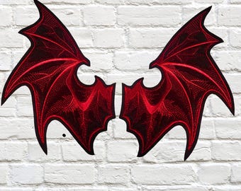 Red Demon Devil Wings Patch Mirror Wings Back Patch Iron On Embroidery Patch MTCoffinz - Pair - Choose size