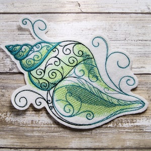 Green Swirl Conch Shell - Iron On Embroidery Patch MTCoffinz - Choose Size