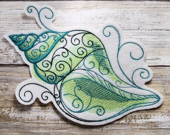 Green Swirl Conch Shell - Iron On Embroidery Patch MTCoffinz - Choose Size