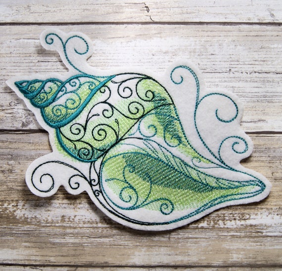 Green Swirl Conch Shell - Iron On Embroidery Patch MTCoffinz - Choose Size