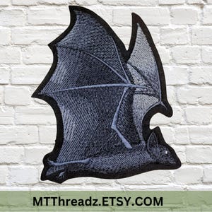 Flying Black Bat Patch Bat Wings Embroidery Embroidered Iron on Patch Gothic Bat Back Patch - Chose Size