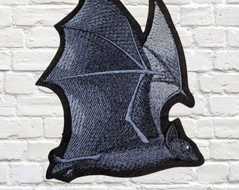 Flying Black Bat Patch Bat Wings Embroidery Embroidered Iron on Patch Gothic Bat Back Patch - Chose Size