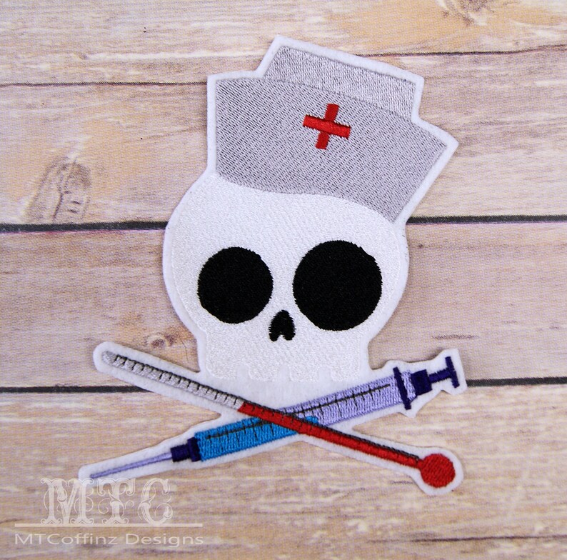 Nurse Skull Crossbones Iron on Embroidery Patch Mtcoffinz Etsy