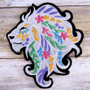 Bohemian Lion Patch Boho Lion Floral Lion Patch - Iron On Embroidery Patch - Choose Size