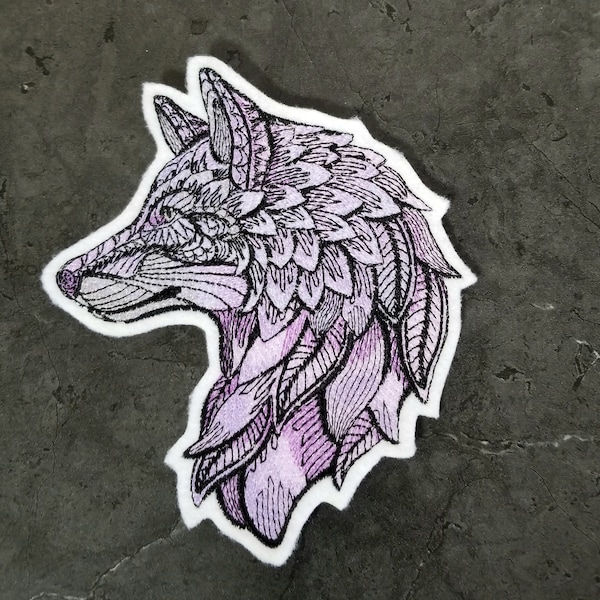 Pastel Lavender Mystique Wolf Iron On Embroidery Patch MTCoffinz - Choose Size
