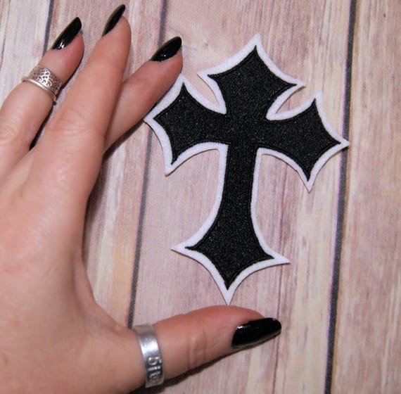 Simple Gothic Cross Black White Iron on Embroidery Patch
