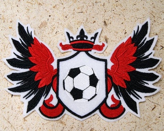 Soccer Patch Sports Crest Patch Crown Wings Soccer Ball Patch Iron On Embroidery Patch  Soccer Heraldry Crown- Choose Size