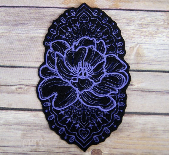 Blue /& Purple Pansies Iron On Floral Patch Applique 3″W X 2″H.