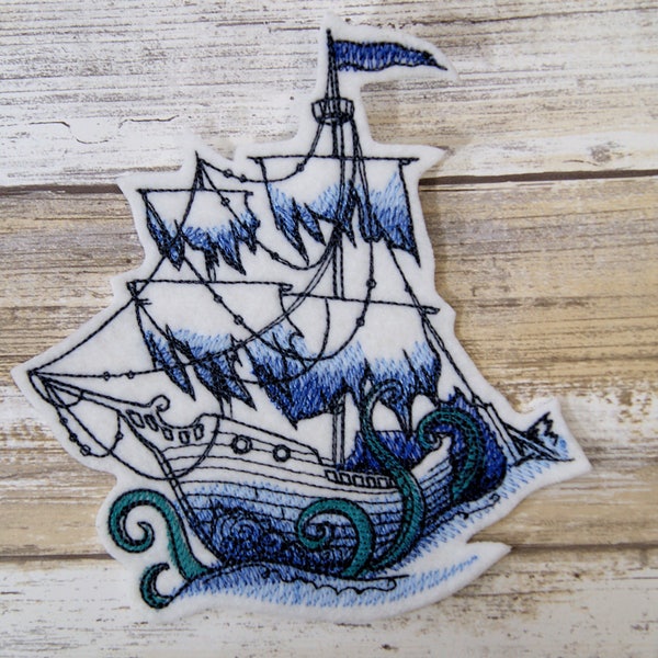 Deep Blue Ghost Ship Tentacles  Iron On Embroidery Patch MTCoffinz - Choose Size