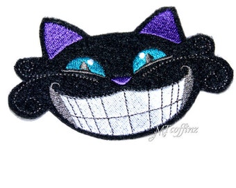 Cheshire Cat Grin Alice in Wonderland Iron On Embroidery Patch MTCoffinz (Black or Pink)