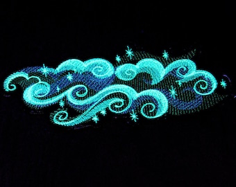 Glow in the Dark Swirls Waves Border Iron On Embroidery Patch MTCoffinz - Choose Size