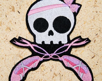 Sample SALE Ballet Patch Ballerina Skull Crossbones Iron On Embroidery Patch - LAST ONE