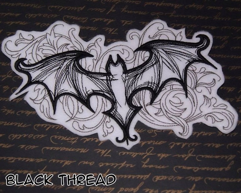 Gothic Damask Bat Iron On Embroidery Patch MTCoffinz Choose Color Black Thread