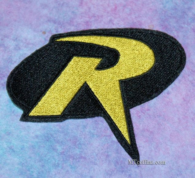 Black and Gold Costume Robin Logo Sidekick Iron On Embroidery Patch MTCoffinz