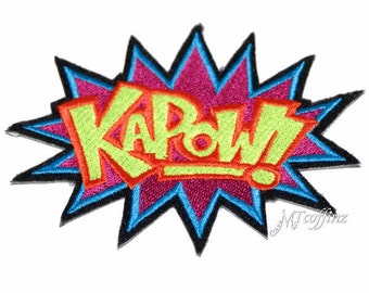 Neon KAPOW Comic Book Words Iron On Embroidery Patch MTCoffinz
