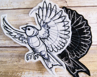 Sketchwork Bird Iron On Embroidery Patch MTCoffinz - - Choose Size / Color