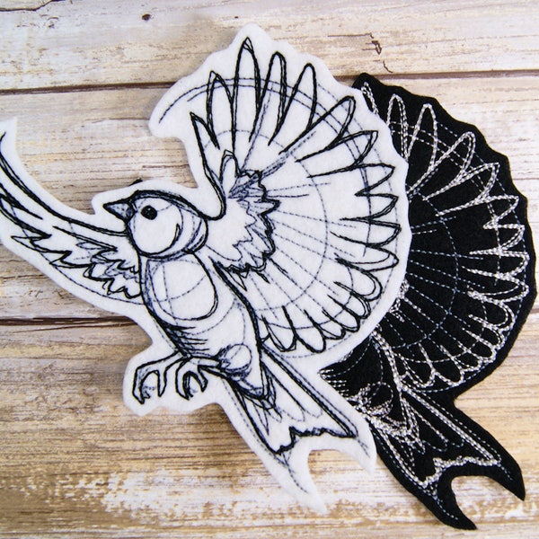 Sketchwork Bird Iron On Embroidery Patch MTCoffinz - - Choose Size / Color