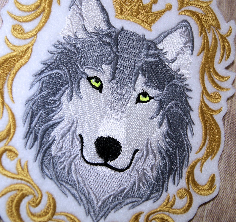 Wolf - Regal Crest and Crown - Iron on Embroidery Patch Mtcoffinz ...