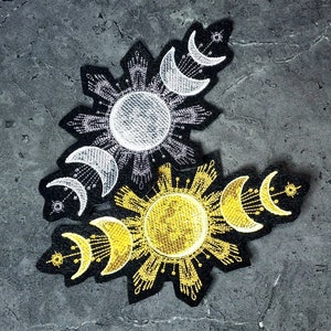 Golden Moon or Silver Moon Phases Iron On Embroidery Patch MTCoffinz - Choose Size / Color