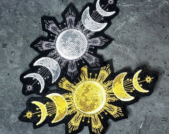 Golden Moon or Silver Moon Phases Iron On Embroidery Patch MTCoffinz - Choose Size / Color