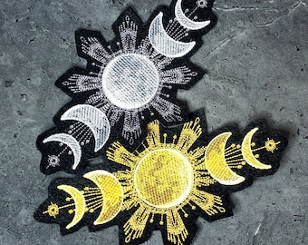 Golden Moon or Silver Moon Phases Iron On Embroidery Patch MTCoffinz - Choose Size / Color